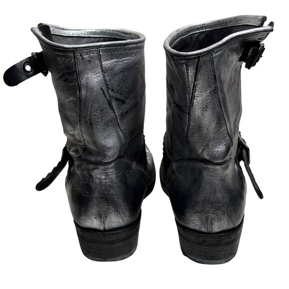 Pantanetti Womens Silver Italian Leather Moto Style Boots with Buckles Size 37.5 - Picture 6 of 8